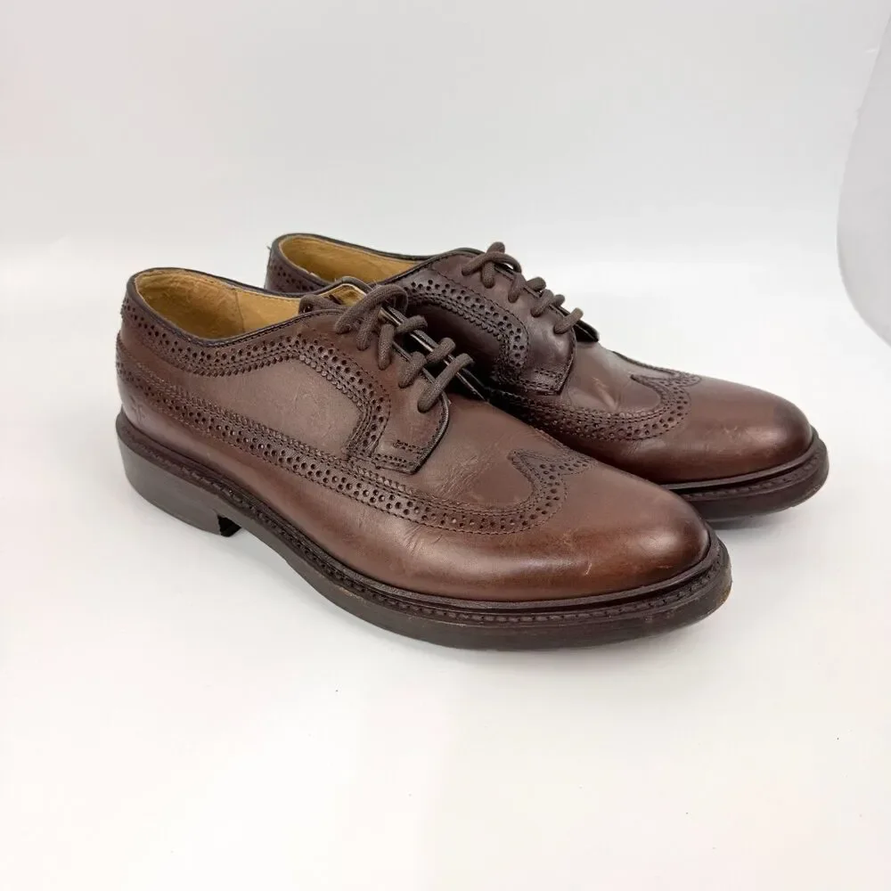 Frye James Wingtip Oxford Dress Shoes 3474597 - Chocolate Brown Leather - 7.5 B